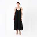 Women's Summer Solid Silk Long Party Dresses Elegant Silk Satin Dress (2XL, Black)