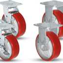 5" X 2" Swivel Caster Heavy Duty Red Polyurethane Wheel on Steel Hub with Brakes (2) and Fixed (2) 4,000lbs Per Set of 4 Tool Box Casters - CasterHQ Brand (5")