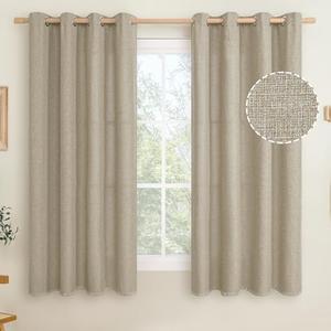 LAMIT Taupe Linen Textured Curtains 63 inches Long for Bedroom, Grommet Thermal Insulated Thick Curtains Burlap Light Filtering Panels for Living Room/Farmhouse, Set of 2 Panels, W52 x L63