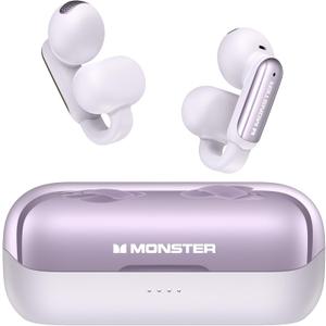 Monster Wireless Earbuds Open AC601, Comfort Clip-On Bluetooth Earbuds, Bluetooth 5.4 Open Ear Buds with Environmental Noise Cancellation, IPX5 Waterproof & Touch Control Wireless Headphones (Purple)
