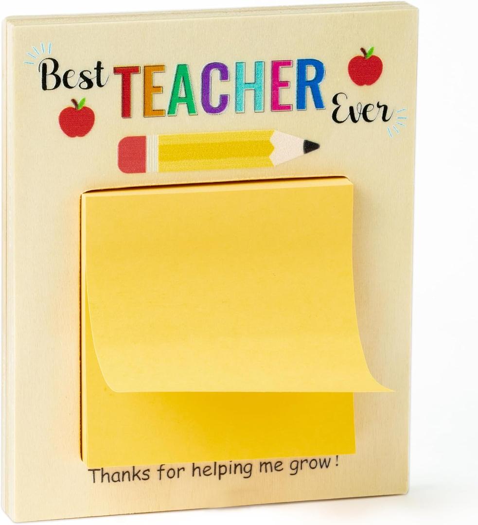 MALLMALL6 Teacher Appreciation Wooden Sticky Note Holder Gifts Desk Rectangular Notes Organizer Christmas End of Year Thank You Gift for Teacher School Classroom Supplies, 5.5 x 4.5 inches