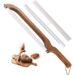 Sourdough bread knife,Bread Slicer for Homemade Bread,Adjustable blade tightness for Even Slicing, Serrated knife,Wooden Bread cutter with Bow Design (3, brown)