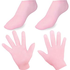 2Pairs Moisturizing Glove Socks Set,Silicone Gel Spa Socks for Foot Hand Softening, Calluses, Roughness Relief & Callus Treatment,Foot Care After Pedicure,Suitable for Most Sizes(Pink)
