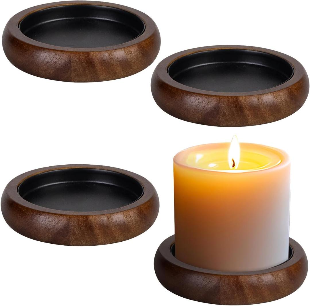 Candle Holder for Pillar Candle Set of 4, Farmhouse Wood Candle Holder, Rustic Wooden Candle Stand, Candles Tray Decorative for Living Room, Table Centerpiece, Brown