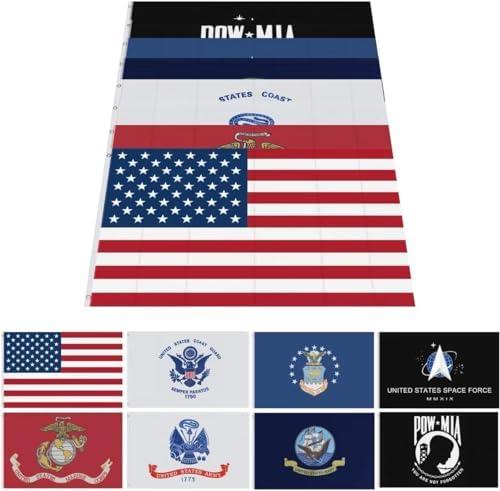 UNITED IMPORTS 12 * 18 Inch Lot of 6 Branches Military Set Polyester Banner Space Force,Air Force,Navy, Coast Guard,Army,Pow Mia,United States Flags (12 * 18 Inch)