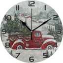 ALAZA Red Truck Christmas Tree Wall Clock Non Ticking Decorative Desk Clock for Bedroom Kitchen Living Room School Office,Black (Color 12)