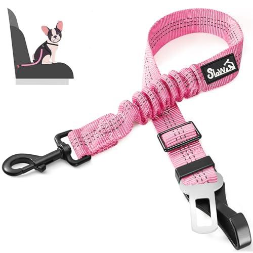 SlowTon Dog Seat Belt for Car, Adjustable 3 in 1 Dog Seatbelt with Elastic Bungee Buffer, Nylon Heavy Duty Dog Car Harness Reflective Safety Tether Leash with Latch Hook Clip Pink