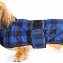 Geyecete Waterproof Warm Thermal Quilted Dachshund Coat with Warm Fleecy Lining Inside,Outdoor Dog Apparel with Adjustable Bands for Dog-Blue-Small
