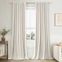 Cream Linen Blackout Curtains 100 Inch Length 2 Panels Set for Living Room Bedroom Back Tab Thermal Insulated 100% Black Out Linen Drapes Room Darkening Window Curtains 100 Inches Long Ivory Natural