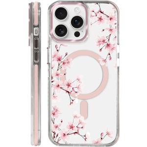 for iPhone 14 Pro Max Case Compatible with Magsafe,Clear Aesthetic Design Cute for Girls Women,Anti-Drop Protective Hard Phone Case for iPhone 14 Pro Max-Cherry Blossom Sakura Floral