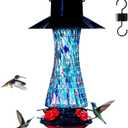 Muse Garden Solar Powered Hummingbird Feeder, 23oz Solar Lights Outdoor Garden Decor Ant and Bee Proof, Hand Blown Glass Lantern Gifts for Women Mom Birthday Unique, Blue