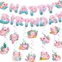 Clabby 27 Pcs Axolotl Birthday Party Decorations Set, Happy Birthday Banner with Ceiling Hanging Swirls Pink Salamander Reptile Theme Decor for Girls and Kids, Axolotl Baby Shower Party Supplies