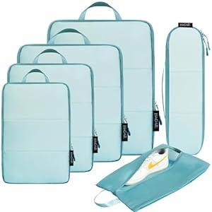 BAGAIL 4 Set/ 5 Set/ 6 Set Compression Packing Cubes Travel Accessories Expandable Packing Organizers(40D Dusty Blue Mesh, 6Set）