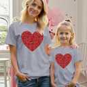 Mommy and Me Valentines Shirts Heart Graphic T-Shirt Family Matching Outfits Mom and Girls Valentine Gift Tee Tops (M)
