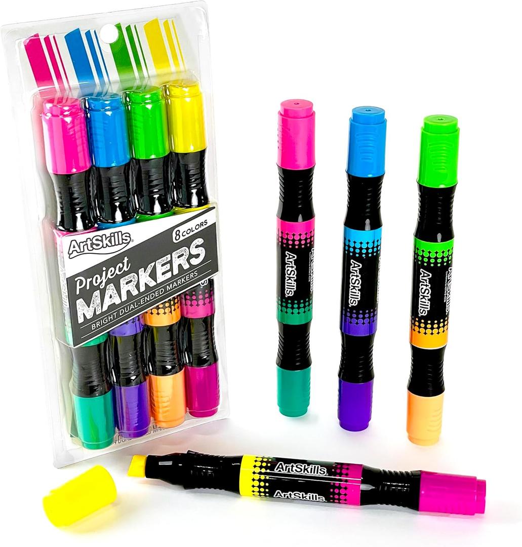 ArtSkills Chisel Tip, Dual-Ended, Large Poster Markers, 8 Bright Colors, 4ct