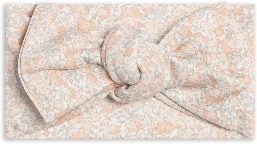 Colored Organics Baby Organic Cotton Hattie Bow Wrap Headband (Arbor Floral / Powder + Shell)