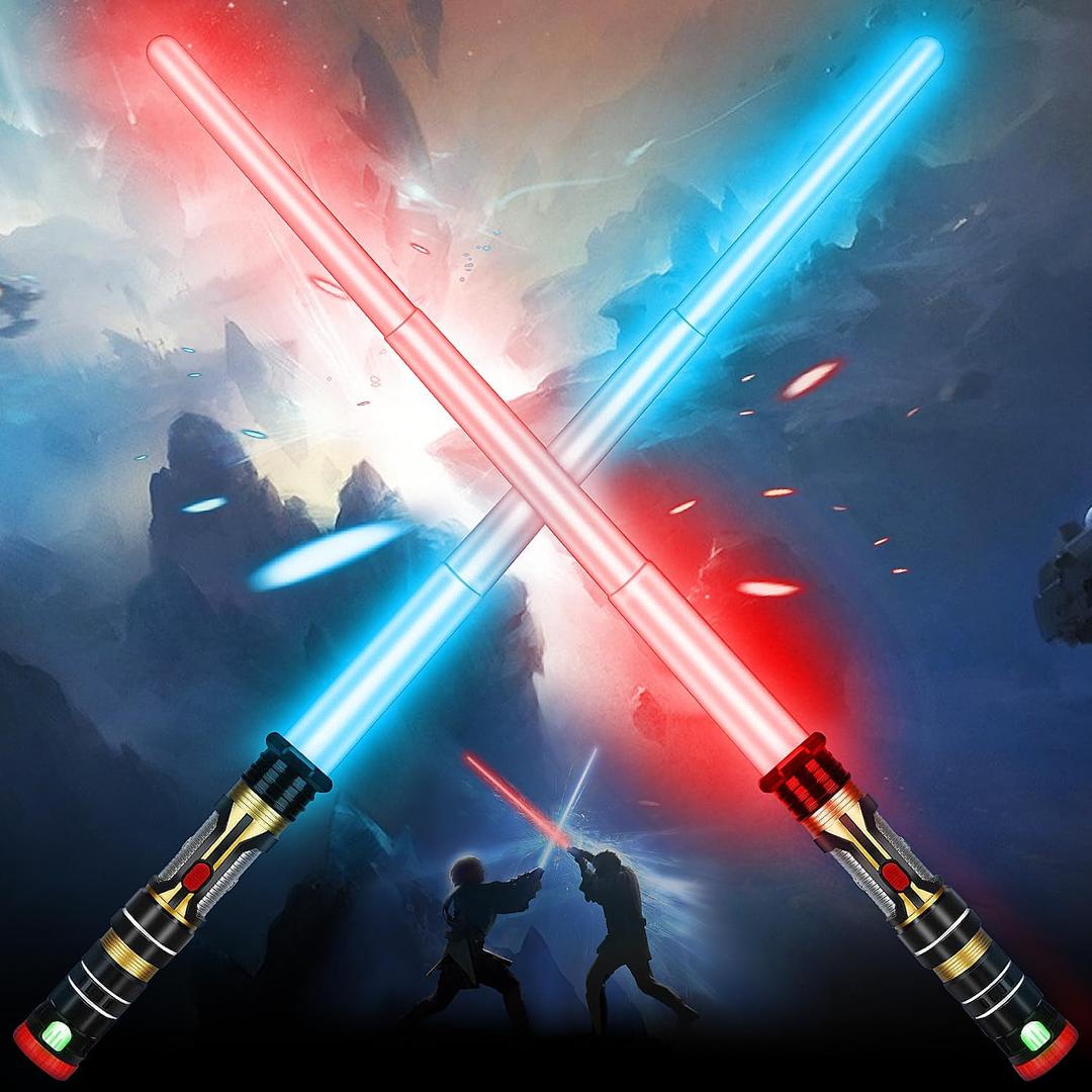 Light Up Saber for Kids 3-8, Retractable Dark Light Up Saber Sword Kid Set, 2 Pack Toy Light Sword for Kids Boy 3-8, Blue, Red, Purple Light Savers Party