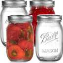 Ball Regular Mouth Mason Jars 32 oz. (4 Pack) - Quart Size Jars with Airtight Lids and Bands for Canning, Fermenting, Pickling, Meal Prep or DIY Decors and Projects Bundled with Peaknip Jar Opener
