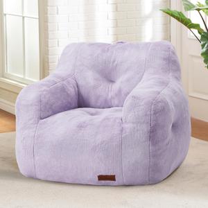 Hobestluk Bean Bag Chair for Adult Small Bean Bag Chairs with Arms Furry Beanbag Chair with Foam Filler Stuffed Bean Bag Sofa for Reading in Bedroom Living Room and Dorms (Purple)