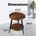 Small Round Side Table, 2-Tier Mid Century Modern Side Table, Round End Table Small End Table for Living Room, Metal Frames, Brown