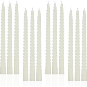 LPUSA Ivory Tall Taper Candles Spiral Candle Sticks,Unscented Pastel Candle for Holiday,Wedding and Home Decoration,10inch,12 Pack(EIvory)
