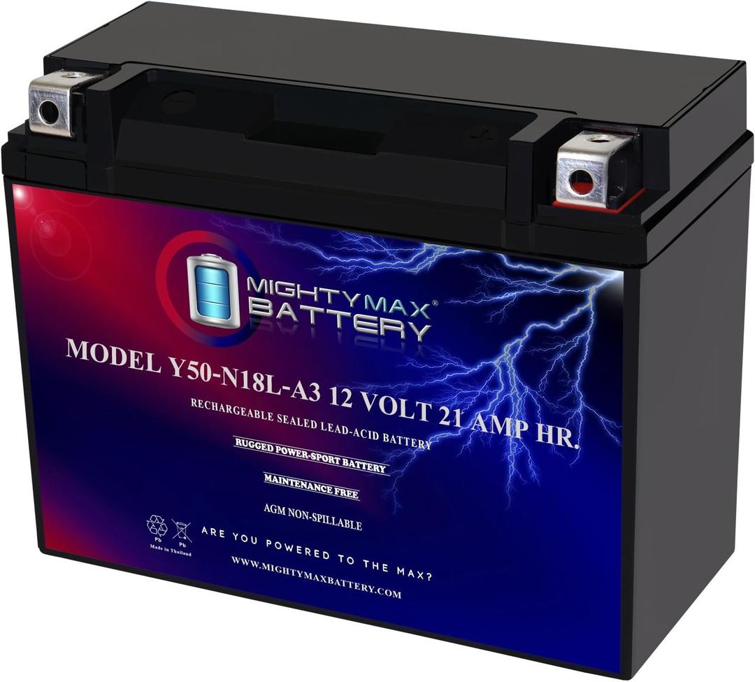 Mighty Max Battery Y50-N18L-A3-12 Volt 21 AH, 350 CCA, Rechargeable Maintenance Free SLA AGM Motorcycle Battery