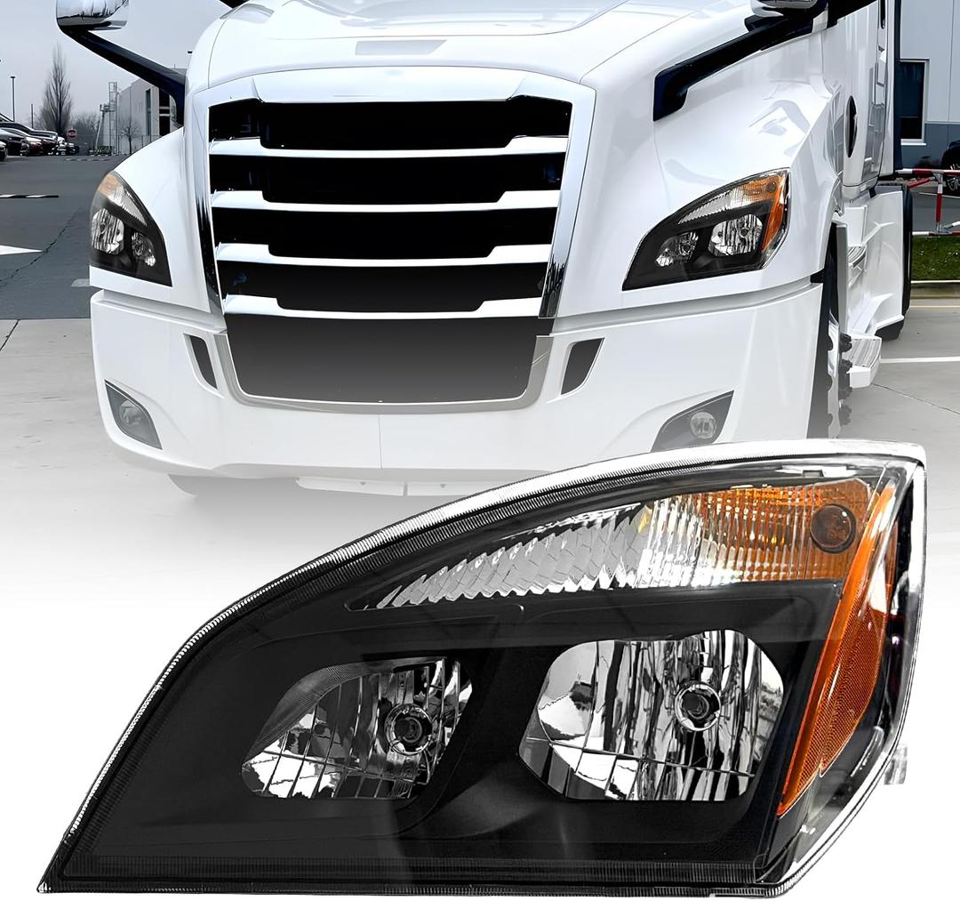 Halogen Headlights Compatible with 2018 2019 2020 2021 2022 2023 2024 Freightliner Cascadia Replacement Headlamp with Bulb A6601512004 Left Driver Side