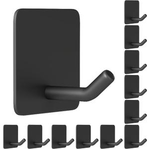 2 x MKO 12 Pack Adhesive Wall Towel Hooks for Bathrooms Small No Damage Stick Hook Stainless Steel Black