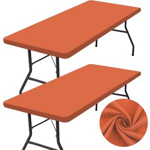 Homing 2 Pack Rectangle Table Cloth, Elastic Fitted Fabric Tablecloth Fits for 6 Foot Folding Tables, Washable Table Cover for Picnic, Camping, Indoor & Outdoor (Orange, 30" x 72")