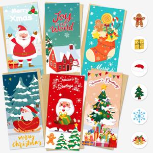 30 Pack Christmas Money Holders for Cash, 6 Merry Xmas Designs Christmas Money Cards with Envelopes & Stickers for Cash Gift Cards