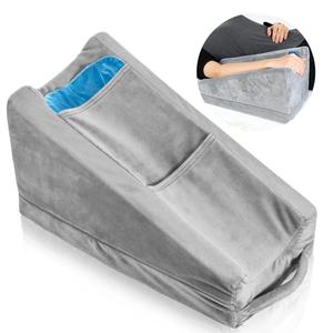 Buryeah Gray Arm Elevation Pillow with 2 Pockets, Soft Ergonomic Support Pillow for Elbow Rest Wedge Broken Arm Elbow Gifts with High Density Foam for Recovery Sleeping (Plush Material)