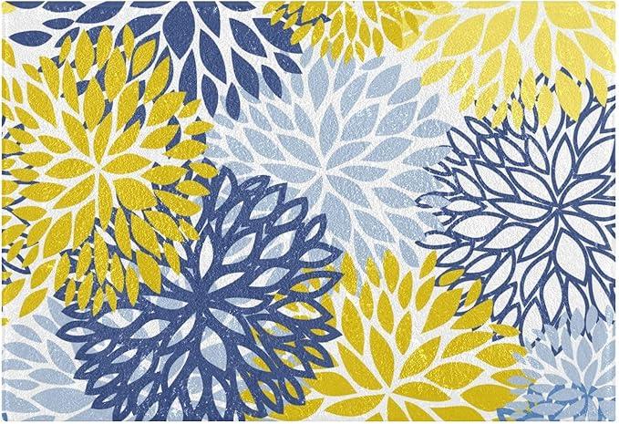 susiyo Bathroom Rug Mat Spring Floral Yellow Blue Chrysanthemums Bath Mat Super Soft Absorbent Plush Shaggy Bath Rugs Non Slip Quick Dry Bath Carpet for Bathroom Floor Tub Shower
