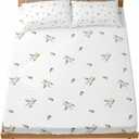Queen Fitted Sheet and Pillowcase Set, Farmhouse Flowers 3 Pieces Bedding Queen Sheets Sets with Elastic Straps, Pastoral Botanical Watercolor Microfiber Deep Pocket Bed Sheets Up to 16" (Yellow Skyblue)
