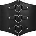 Women Corset Belt Metal O-Ring Heart-Ring Wide Elastic Waspie Waist Belt for Daily Cosplay Halloween Costumes (44" fit waist: 43"-49")