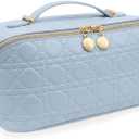Travel Makeup Bag  Large Cosmetic Organizer with Waterproof PU Leather, Smooth Double Zipper & Tear-Resistant Lining, Toiletry Pouch for Women (Ice)