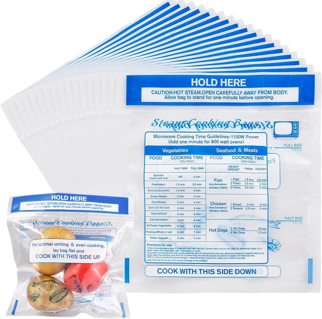 Gezan Zipper seafood boil bags Microwave Steamer Bag Food Storage Ziploc Freezer Bags Cooking Bag for Vegetables,Potatoes and Meat(20)