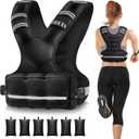 HEETA Adjustable Weighted Vest for Women Men, 20-32lb Body Weight Vest Exercise Set with 6 Ironsand Weights & Reflective Strips for Walking Running Workout Cardio Strength Training