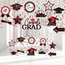 Sumind 30 Pcs Graduation Party Hanging Swirl Decorations Class of 2026 Congrats Grad Supplies Hat Foil Ceiling Streamers for 2026 Senior Prom Party(Glitter Red Black)
