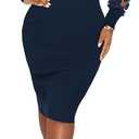 Fastkoala Women's Sexy Ribbed Bodycon Dress Lace Long Sleeve Slim Fit Midi Dress Turtle Neck Night Club Party Dresses Navy Blue, Size M