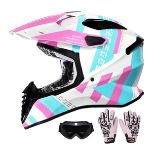 Yesmotor Kids Dirt Bike Helmet, DOT Approved Youth Motorcycle Full Face Helmet with Goggles & Gloves, Kids Motocross ATV 4 Wheeler Helmets for Boys Girls(Blue,S)