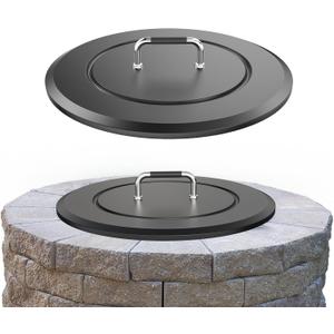 25.6 Inch Universal Fire Pit Lid Cover Round for Patio Outdoor Fire Pit Accessory, Heat Resistant Powder Coated Steel Firepit Cover with Handles for Firepit, Weatherproof for All Seasons