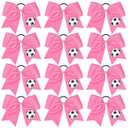 12PCS Soccer Bows 8" Soccer Cheer Bow Large Girls Hair Bows Cheerleading Bows Bulk Elastic Band Ponytail Holder for Teen College Football Competition-Pink