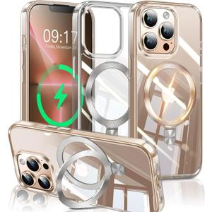 ESTPEAK CD Mag-Stand Case for iPhone 13 Pro Case with Invisible Magnetic Ring, [Compatible with MagSafe] [Never Yellowing] Top Clear Phone Case Cover for iPhone 13 Pro 6.1" Men Women, Clear