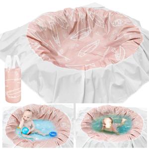 Soulchen Beach Pool 6.56 x 6.56 Feet Waterproof Pool and Beach Blanket Portable Water Game Flexible Pink Paddling Game for Outdoor Ocean Beach