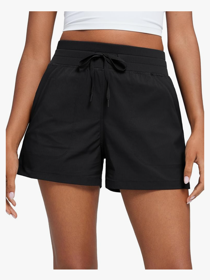 CRZ YOGA Lightweight Casual Shorts for Women 3.5" High Waisted Linerless Athletic Running Hiking Shorts with Zip Pockets, Size S