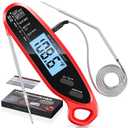 Instant Read Meat Thermometer Digital for Cooking with Dual Probe, Big Backlit & Calibration, Food Thermometer for Oven, Candy, BBQ, Grill, Smoker & Oil Fry, Gifts for Men, Kitchen Essentials (Red)