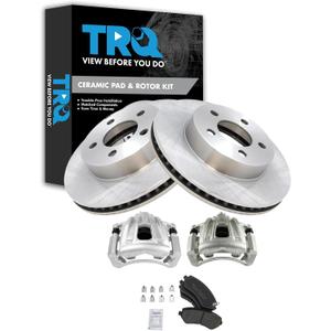 TRQ Front Brake Pad and Rotor Set Ceramic Vented Rotors Calipers Compatible with 2002-2007 Jeep Liberty