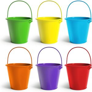 Small Metal Buckets with Handle 6 Pcs  Galvanized Bucket Leak Proof & Rust Resistant 20 fl oz- Best for Party Dcor, Kids & Crafts, Pencill Holder Classrooms (Multi, Small 4.3" Top)
