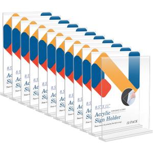 Relx 12 Pack Acrylic Sign Holder 8.5 x 11, Vertical T Shape Plastic Sign Holder with Base, Double-Sided Clear Tabletop Plexiglass Flyer Stands for Restaurant Office Store Home Picture Frame Display