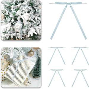 2 x Dusty Blue Velvet Ribbon Christmas Bow 5 x 7 Inches Premade Blue Bows for Christmas Tree Hanging Decorations Gift Wrapping Wreaths Crafts Outdoor Indoor Home Decor Wedding, Pack of 24